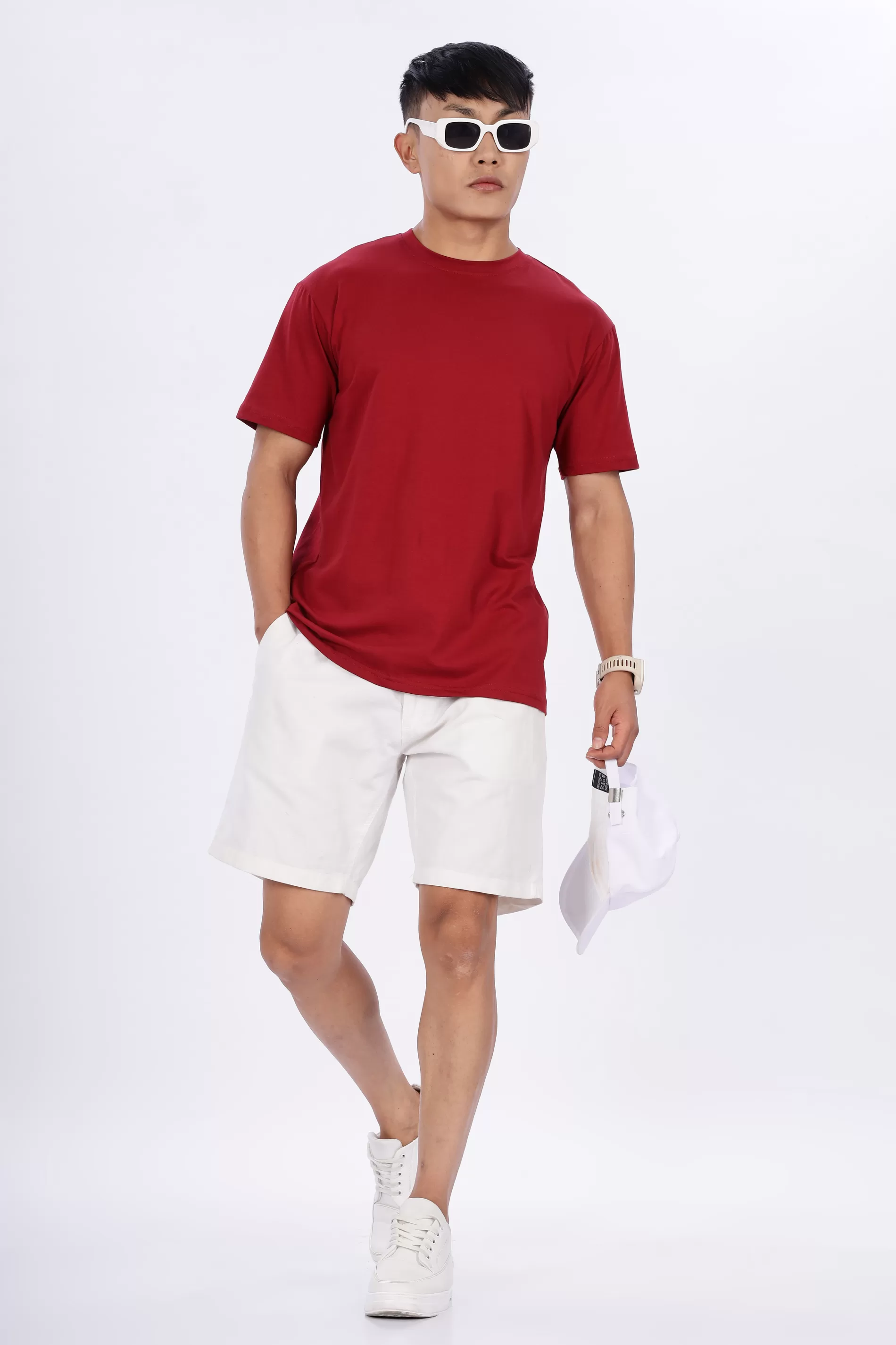 Deep Maroon Cotton T-Shirt – Regular Fit, Half Sleeves